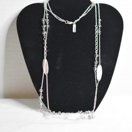 The Limited Ageless Silver Tone Metal Clear Beads Link Chain Like New Necklace